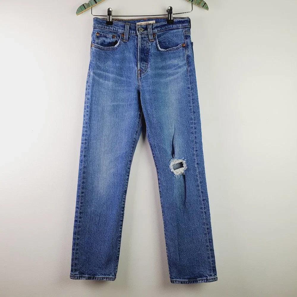Levi's Wedgie Straight Button Fly Cropped Hi-Rise Jeans in Jive, Sz 24 - Picture 2 of 13
